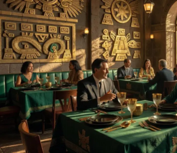 Wnętrze restauracji Veleoniras inspirowane ornamentyką Azteków